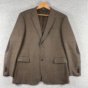 TOMMY HILFIGER Mens 44R Brown Herringbone Plaid Dual Vent Elbow Patch Sport Coat